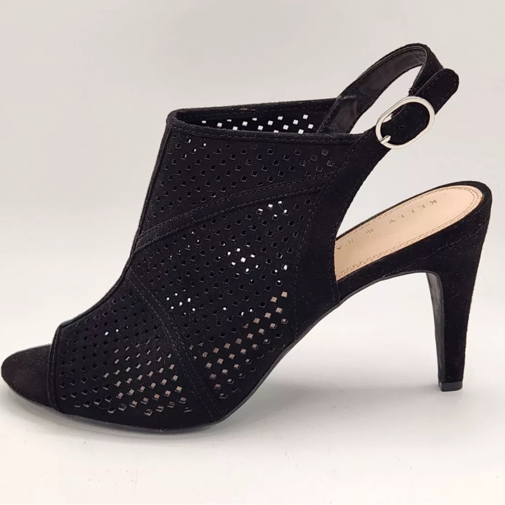Kelly & Katie Black Faux Suede Peeptoe Slingback Berillan Heels Size 8